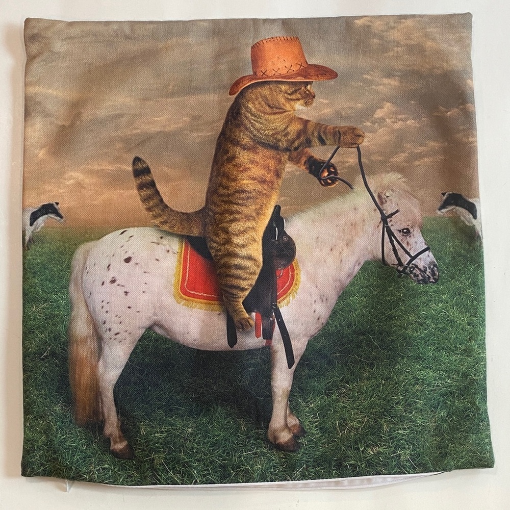 Set of 2 Cowboy Cat Riding Horse Double-Sided Pillow Covers 17" x 17"